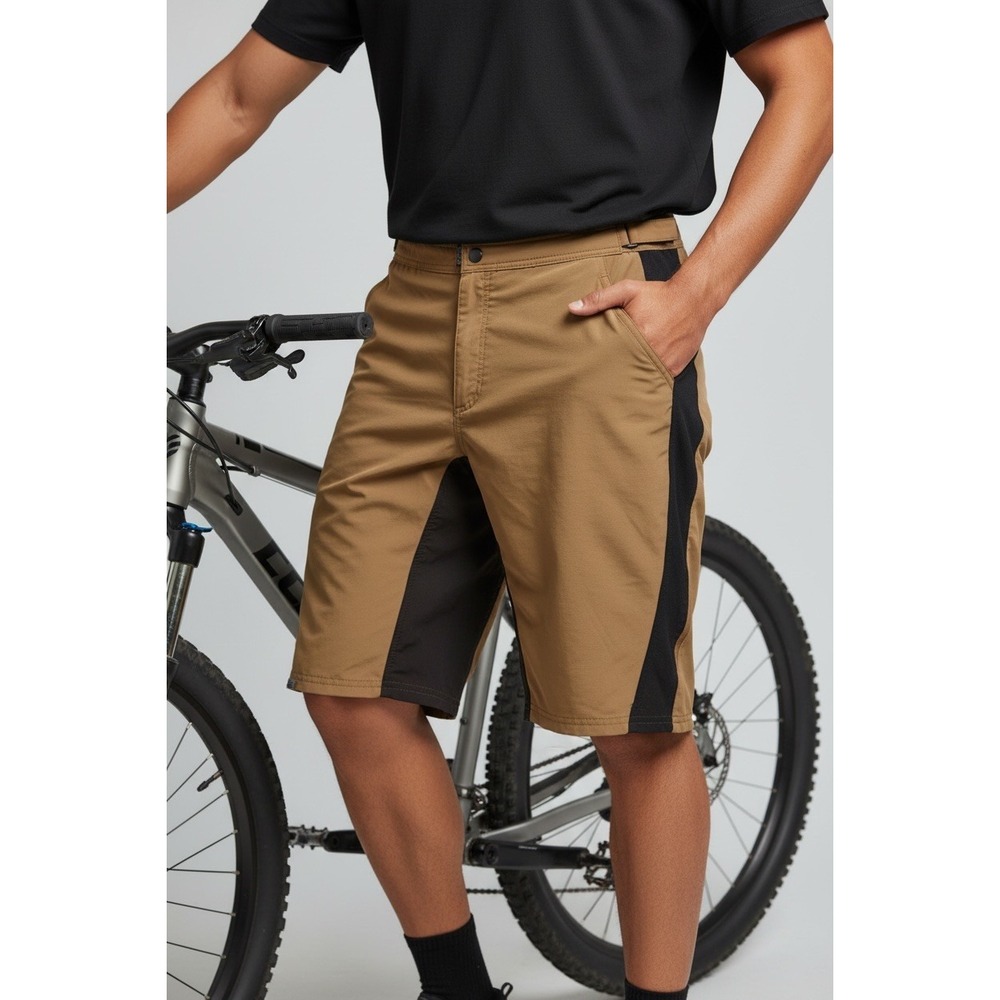 ZOIC Mens Cycling Shorts Brown Black Mesh Stretch Zip Pockets Size L 34 Waist